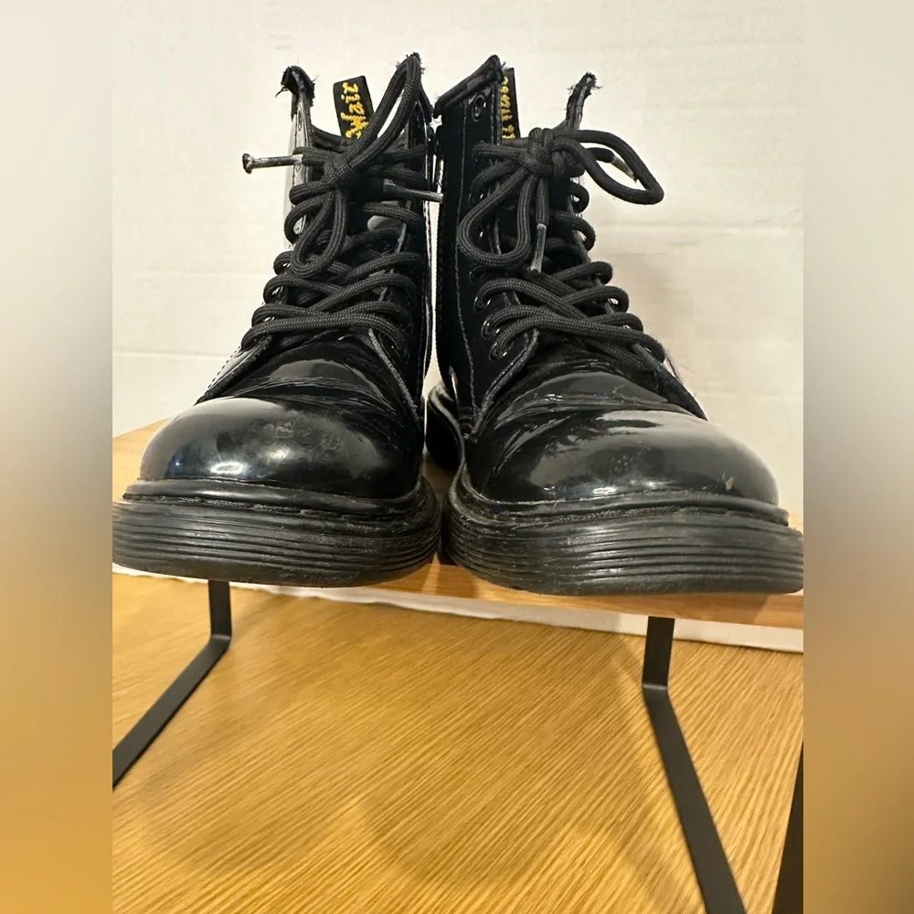 Dr. Martens Black Patent Leather Lace-Up & Side Zipper Boots Kids sz 1 US. EU 32